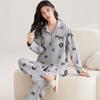 Pijamas de primavera y otoño de 2024, nuevos pantalones de manga larga, cárdigan de talla grande para mujer, ropa de casa con dibujos de osos.