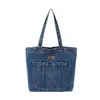 Bolsa de um ombro, Estilo Ins Coreano, Bolsa de lona jeans desgastada, Versátil, Simples, Grande capacidade, Para a aula, Para o trabalho, Bolsa de mão tote