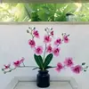 Orquídea Phalaenopsis Artificial de 5 Ramas para Exhibición en Sala de Estar, Orquídea Falsa en Maceta con Textura de PU, Flor Decorativa para el Hogar