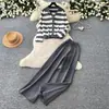 Conjunto casual de punto a rayas para mujer, cárdigan de manga larga de otoño con pantalones de pierna ancha de cintura alta, suéter adelgazante de dos piezas