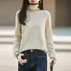 Suéter de duas cores estilo francês com gola alta empilhada, falso duas peças, 100% lã para mulheres, blusa base de malha estilosa e quente