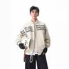 Chaqueta de Béisbol con Estampado de Letras Americanas Abrigo de Cuero Marca de Moda para Hombre Otoño Diseño Holgado Elegante Chaqueta de Piel Sintética