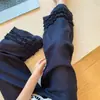 Calça Casual de Linho com Renda e Babados Relaxados de Verão para Mulheres com Corpo em Pera, Versátil Elástica de Cintura Alta Wide-Leg Cropped