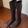 Botas Altas de Punta Redonda Estilo Retro First Encounter, Botas Elásticas para Mujer, Nuevo Estilo Otoño/Invierno 2026 con Tacón Oculto para Efecto Adelgazante, Botas Ajustadas para Abrigos