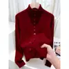 Otoño Invierno 2026 Nuevo Estilo Cardigan de Punto con Hombro Normal Estilo Coreano Top Manga Larga Color Sólido Suéter Abrigo de Cuello Medio Alto para Mujer