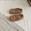 XSHX Marca de Nicho Birkenstock|Zapatos infantiles estilo coreano retro hechos de piel de vacuno de capa superior, nuevos zapatos bajos otoño 2026 para niños y niñas