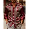 Tendência de moda transfronteiriça primavera e outono camisa masculina de manga comprida brilhante com padrão estiloso estampado em 3D