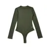 Mono Sexy Calado Transparente de Cuello Redondo Pequeño Ajustado de Manga Larga para Mujer en Otoño con Camiseta Sexy de Malla Ajustada