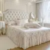 Lençol de Algodão Ajustável e Saia de Cama Duas em Um Estilo Francês Fresco Estilo Princesa Cobertura Completa Antiderrapante Conjunto de Três Peças