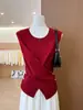 Camisola roja de punto de cruz estilo Hong Kong retro para mujer, prenda exterior de verano, top sin mangas ajustado
