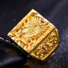 Anillo Doble Capa Estilo Águila Dorado Arena Vietnamita para Hombre, Cobre Ecológico Chapado en Oro Real, Anillo para Hombre, Joyería de Boda para Mujer