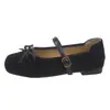 Zapatos de una sola pieza Mary Jane con hebilla y lazo 2026 Otoño Nuevo Estilo Coreano Suela Suave Fondo Plano Boca Poco Profunda Mocasines Zapatos de Mujer
