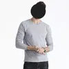 Camiseta de manga larga para hombre, de algodón, con cuello redondo, estilo coreano, holgada, de color liso, para otoño, blanca, para primavera y otoño