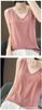 Camisola de verano de lana pura peinada fina con cuello en V para mujer, sin mangas, holgada, de punto, elegante, interior