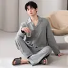 Pijama de hombre para primavera y otoño, conjunto de cárdigan de manga larga de algodón puro, talla grande, corte holgado casual, ropa de casa 100% algodón para hombre, se puede usar fuera