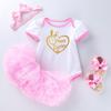 Traje de Páscoa Primavera Transfronteiriço Menina 0-2 anos Vestido de Manga Curta Saia Tutu Sapatos