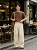 Pantalones Casuales de Pierna Recta con Cinturón de Botones Estilo Old Money para Hombre, Nuevos Pantalones de Verano Versión Coreana Simples Sueltos para Viajar al Trabajo de Largo Completo para Mujer