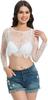 Camiseta Slim de Encaje para Mujer de Manga Larga con Cuello Redondo Bajo Corto, Malla Sexy con Perspectiva, Top con Ombligo, Encaje Suave