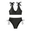 2026 Nuevo Bikini de Dos Piezas de Color Sólido con Cuello en V Transfronterizo Amazon de Cintura Alta Sexy de Moda para Manantial Caliente para Mujeres