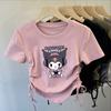Top de Hilo de Seda Helada para Niñas con Cordón de Manga Corta para Mujer Estilo Chino Nuevo Delgado Estilo Occidental Infantil Dibujos Animados Mediano-Grande Moderno