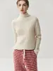 Suéter de punto para mujer con mezcla de cachemira y rayón blanco, con diseño de cuello alto escalonado, nueva capa base de punto de manga larga para otoño e invierno