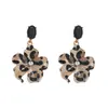 Brincos Heming Estilo Novo Europeu e Americano com Pingente de Flor Estampa de Leopardo para Mulheres, Incrustados com Diamantes, Temperamento Exagerado, Estilosos, Luxo Leve, Brincos de Alta Qualidade