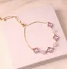 Pulsera Transfronteriza Amatista Natural Cristal de Fresa Cristal Rosa Trébol de Cuatro Hojas Aleación Pulsera Joyería de Diseño de Nicho para Instagram