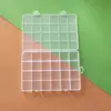 Caja de almacenamiento de escritorio de plástico con rejilla, 10, 15 y 24 botones transparentes, para accesorios de pesca, joyería y cosméticos.