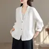 Toma real 2026 Primavera/Otoño Nuevo Bai Bai Han Ma - Estilo Occidental Old Money Listo para usar Lavado Enzimático Chaqueta Casual Noble Arrugada Mujer