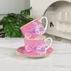Taza de Café de Porcelana Ósea para el Hogar Serie Cielo Estrellado Colorido Dijia Taza Doble Rosa con Platillo Taza y Platillo para Pareja con Dibujo Animado