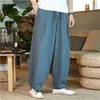 Estilo Chino Primavera y Verano Algodón Lino talla grande Holgados de Pierna Ancha Pantalones tipo Bloomers talla grande Para personas con sobrepeso Holgados Pantalones de Hombre talla grande Pantalones de Tiro