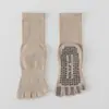 Calcetines de Yoga de Cinco Dedos, Calcetines Deportivos Antideslizantes Amortiguadores de Media Pantorrilla para Otoño e Invierno, Calcetines Profesionales de Pilates para Mujer con Separación de Dedos y Agarre