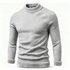 Suéter masculino com gola alta parcial e forro de fleece, peça única de tricô em fleece espesso de inverno, blusa básica quente tipo pullover, disponível em várias cores