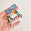 Aretes Largos de Estilo Coreano Hechos a Mano Exagerados de Cristal con Cuentas Azules Flor Aretes Únicos Lazo para Mujer Pin de Plata 925