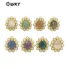 Pendientes de botón diarios para niñas MPE124 diseño retro clásico con piedras preciosas de colores y adornos de perlas artificiales en forma de gota