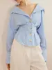 Novas Camisas Femininas Transfronteiriças, Estilo Europeu e Americano, Primavera e Outono, Design de Nicho, Blusas Camisa Listradas Versáteis de Manga Longa