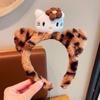 Lindo Diadema de Gato Kt con Estampado de Leopardo para Mujer 2025 Nuevo Mascarilla Facial Lavado de Cara Horquilla Diadema de Felpa Horquilla Tocado