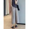 Calça Reta Wide-Leg de Acetato com Textura Plissada, Caimento Fresco, Anti-Amassado, Estilo Old Money, Comprimento Nove Pontos para Mulheres Verão C0424Z