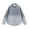 Camisa de Manga Longa Listrada em Gradiente Tie-Dye Personalizável para Homens, Jaqueta Camisa Casual Solta Retrô para Primavera e Outono