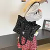 2025 Nova Bolsa Tote de Veludo Grande com Laço Estampa de Nicho Bolinhas Estilo Preguiçoso para o Trabalho Bolsa de Ombro Bolsa de Mão