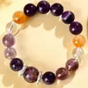 Pulseira de Contas de Círculo Único de Cristal Amethyst, Cristal Torre Amarela, Cristal Branco, Pulseira de Amor Roxa Original da Moda Romântica para Mulheres