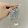 Brincos Vintage Novos Europeus e Americanos, Studs com Franjas em Cascata de Rombos Prateados, Prata 925, Luxo Leve, Efeito Emagrecedor