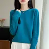 Nuevo suéter de cuello redondo sin costuras para otoño e invierno para mujer, suéter base tipo pullover holgado, suéter de punto de manga larga de color liso
