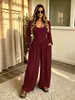 Novo Macacão Liso Casual de Manga Longa Costas Abertas Wide Leg Feminino Estilo Simples Europeu e Americano Transfronteiriço Amazon