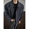 Jaqueta masculina xadrez marrom patchwork, jaqueta de trabalho Harrington estilo americano para outono, high-street, legal e estilosa, ombro de caimento regular