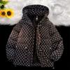 Blast Inverno Novo Casal Jaqueta de Penas de Pato Masculina e Feminina Curta Inverno Espessada Estampa Total Jaqueta com Capuz Estilo Hong Kong Jaqueta de Penas