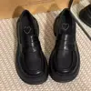 Mocasines Británicos de Punta Redonda con Suela Gruesa Zapatos Pequeños para Mujer 2026 Nuevos Versátiles Negro Tacón Grueso Mate jk Zapatos Individuales para Mujer