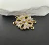 Collar Pulsera Conectada a Bandeja de Flor con Tapa de Flor Calada y Perlas, Anillo Doble Forma de Copo de Nieve Chapado en Oro Micro-Pavimentado con Circonita, Joyería DIY