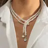 Collar Francés Apilado con Corazón de Perlas y Diamantes Completos, Elegante Collar Multicapa con Perlas de Imitación en Forma de Arroz, Joyería Transfronteriza Europea y Americana para Mujeres