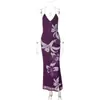 Vestido de Verão Estilo Resort Europeu e Americano para Mulheres, Estilo Hot Girl Sexy, Decote em V Profundo, Costas com Tela Estampada, Alças